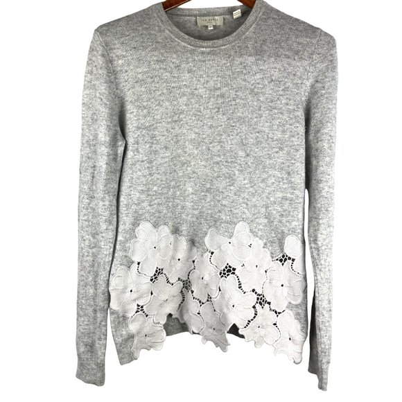 Cottage Lace Ted Baker London Gray Cashmere/Merino Blend Sweater, Women’s 2 - Picture 2 of 10